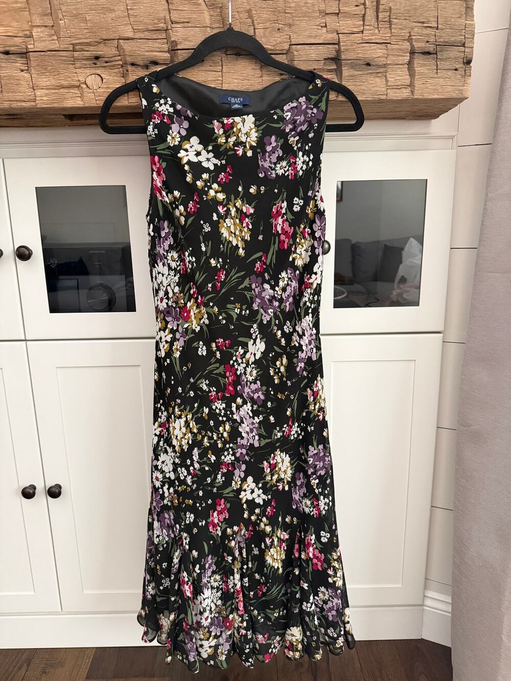 Chaps Ralph Lauren Floral Midi Dress Sz 10 Black Cottagecore Sleeveless